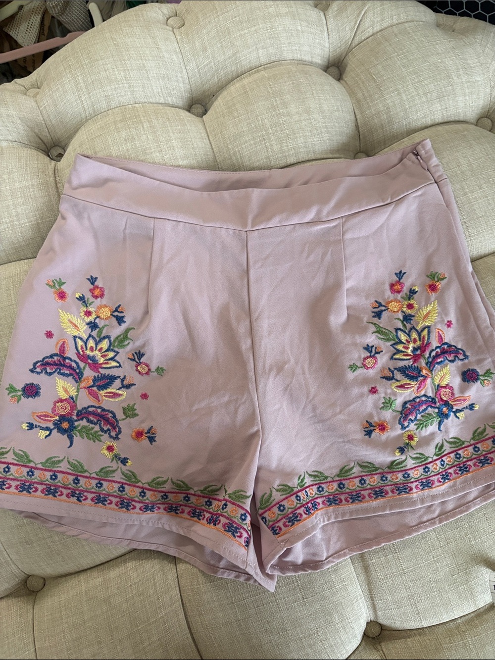 Altar'd State Dusty Pink Embroidered High Waist Shorts